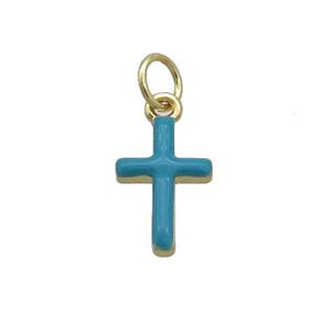 Copper Cross Pendant Teal Enamel Gold Plated, approx 8-17mm