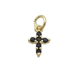 Copper Cross Pendant Pave Black Zircon Gold Plated, approx 7-9mm
