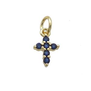 Copper Cross Pendant Pave Blue Zircon Gold Plated, approx 7-9mm