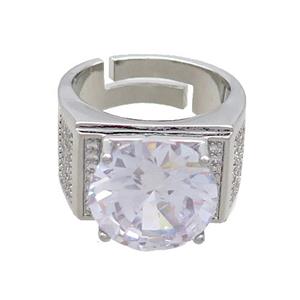 Copper Ring Pave Zircon White Crystal Glass Adjustable Platinum Plated, approx 15mm, 18mm dia
