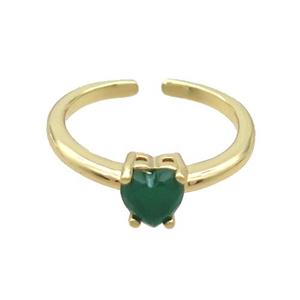 Copper Ring Pave Green Crystal Glass Heart Gold Plated, approx 6mm, 18mm dia