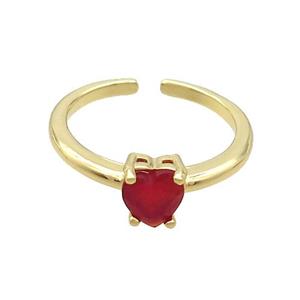 Copper Ring Pave Red Crystal Glass Heart Gold Plated, approx 6mm, 18mm dia