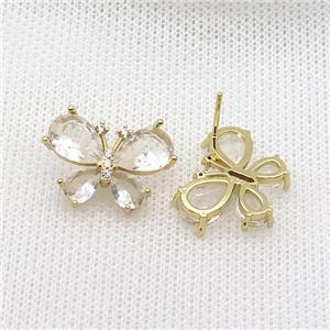 Copper Butterfly Stud Earring Pave Crystal Glass Gold Plated, approx 15-20mm