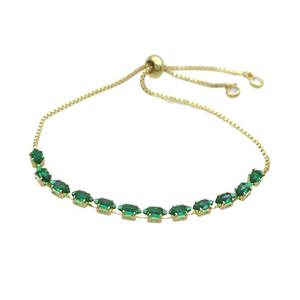 Copper Bracelet Pave Green Crystal Glass Adjustable Gold Plated, approx 3-6mm, 25cm length