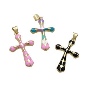 Copper Cross Pendant Enamel Gold Plated Mix Color, approx 20-30mm