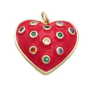 Copper Heart Pendant Pave Zircon Red Enamel Gold Plated, approx 23mm