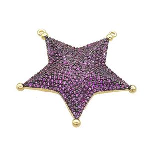 Copper Star Pendant Pave Fuchsia Zircon 2loops Gold Plated, approx 38mm