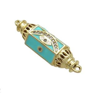 Copper Capsule Hexagon Connector Pave Zircon Green Enamel Eye Gold Plated, approx 8-28mm