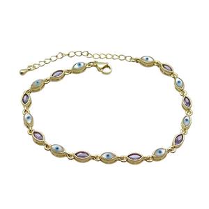 Copper Bracelets Pave Purple Zirocn Evile Eye Gold Plated, approx 4-7mm, 18-24cm length