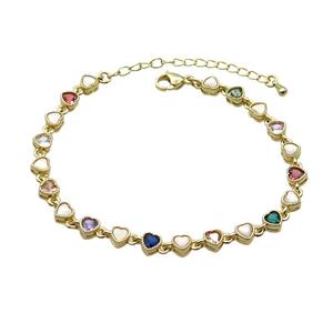 Copper Bracelets Pave Multicolor Zirocn Heart Gold Plated, approx 5mm, 18-24cm length
