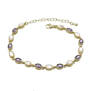 Copper Bracelets Pave Purple Zirocn Oval Gold Plated, approx 5-7mm, 18-24cm length
