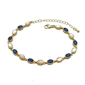 Copper Bracelets Pave Blue Zirocn Oval Gold Plated, approx 5-7mm, 18-24cm length