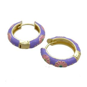 Copper Hoop Earrings Lavender Enamel Gold Plated, approx 19mm dia