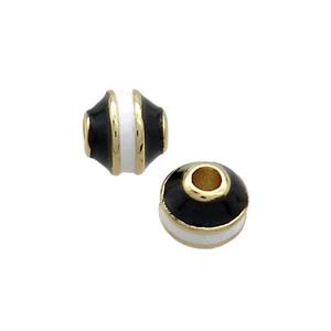 Copper Bicone Beads Black White Enamel Gold Plated, approx 7-7.5mm