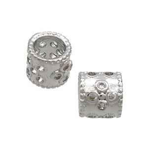 Copper Tube Beads Pave Zircon Large Hole Platinum Plated, approx 7mm, 5mm hole