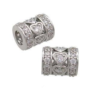 Copper Tube Beads Pave Zircon Large Hole Platinum Plated, approx 8-10mm, 4mm hole
