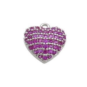 Copper Heart Pendant Pave Hotpink Zircon Platinum Plated, approx 12mm
