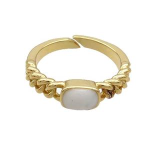 Copper Rings White Enamel Adjustable Gold Plated, approx 5-7mm, 18mm dia
