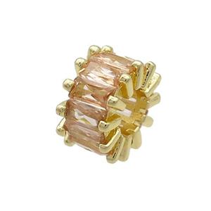 Copper Rondelle Beads Pave Champagne Zircon Large Hole Gold Plated, approx 10mm, 4mm hole