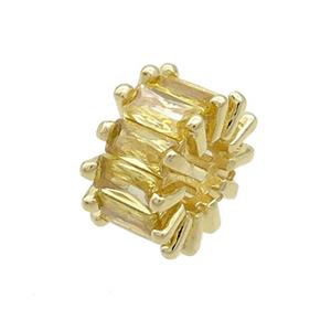 Copper Rondelle Beads Pave Yellow Zircon Large Hole Gold Plated, approx 10mm, 4mm hole