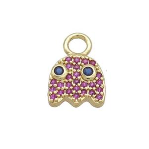 Halloween Ghost Charms Copper Pendant Pave Fuchsia Zircon Gold Plated, approx 9-10mm, 3mm hole
