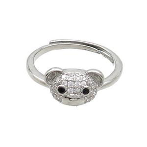 Copper Rings Pave Zircon Bear Adjustable Platinum Plated, approx 8-12mm, 18mm dia