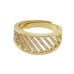 Copper Rings Pave Zircon Adjustable Gold Plated, approx 4-10mm, 18mm dia