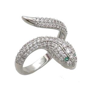 Copper Snake Rings Pave Zircon Platinum Plated, approx 4-7mm, 18mm dia