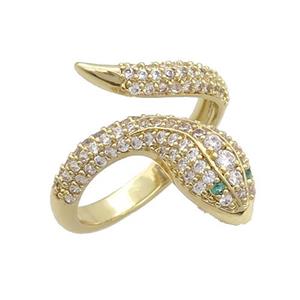 Copper Snake Rings Pave Zircon Gold Plated, approx 4-7mm, 18mm dia