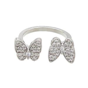 Copper Butterfly Rings Pave Zircon Platinum Plated, approx 9-10mm, 18mm dia
