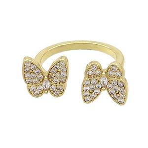 Copper Butterfly Rings Pave Zircon Gold Plated, approx 9-10mm, 18mm dia