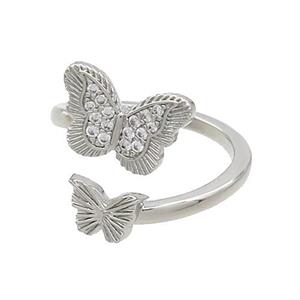 Copper Butterfly Rings Pave Zircon Platinum Plated, approx 8mm, 13mm, 18mm dia