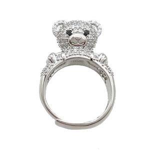 Copper Bear Rings Pave Zircon Adjustable Platinum Plated, approx 14mm, 18mm dia
