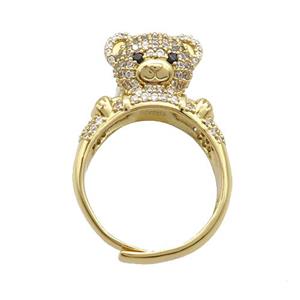 Copper Bear Rings Pave Zircon Adjustable Gold Plated, approx 14mm, 18mm dia