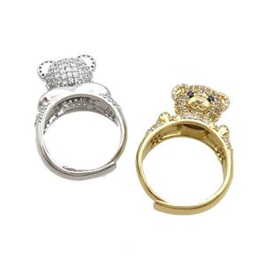 Copper Bear Rings Pave Zircon Adjustable Mixed, approx 14mm, 18mm dia