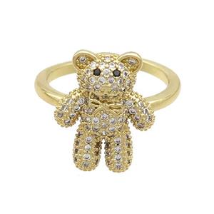 Copper Bear Rings Pave Zircon Gold Plated, approx 14-17mm, 18mm dia
