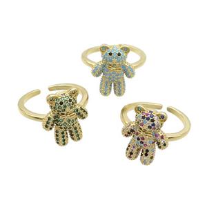 Copper Bear Rings Pave Zircon Gold Plated Mixed, approx 14-17mm, 18mm dia