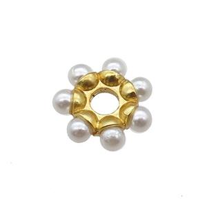 Copper Daisy Flower Spacer Beads Rondelle Pave Pearlized Plastic Gold Plated, approx 11.5mm