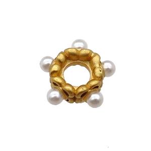 Copper Daisy Flower Spacer Beads Pave Pearlized Plastic Gold Plated, approx 11.5mm