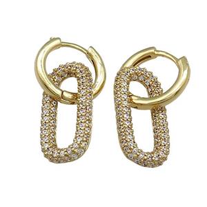 Copper Hoop Earrings Pave Zircon Gold Plated, approx 10-20mm, 14mm dia