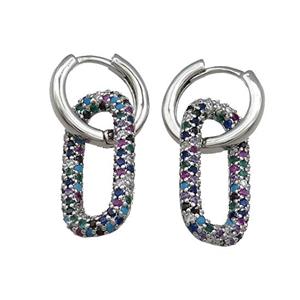 Copper Hoop Earrings Pave Multicolor Zircon Platinum Plated, approx 10-20mm, 14mm dia
