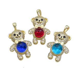 Copper Bear Pendant Pave Zircon Crystal Glass Gold Plated Mixed, approx 18-25mm