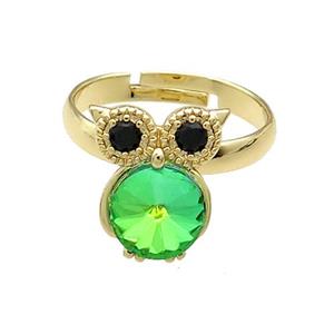Copper Owl Rings Pave Crystal Glass Zircon Adjustable Gold Plated, approx 10-14mm, 18mm dia