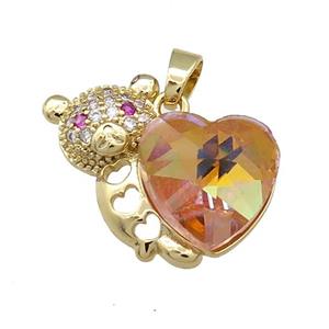 Copper Bear Pendant Pave Crystal Glass Zircon Gold Plated, approx 14mm, 25mm