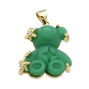 Green Acrylic Bear Pendant Gold Plated, approx 18-21mm