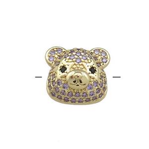 Copper Bear Beads Pave Purple Zircon Gold Plated, approx 13-14mm