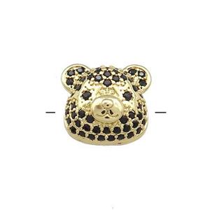 Copper Bear Beads Pave Black Zircon Gold Plated, approx 13-14mm