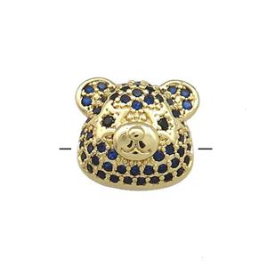 Copper Bear Beads Pave Blue Zircon Gold Plated, approx 13-14mm