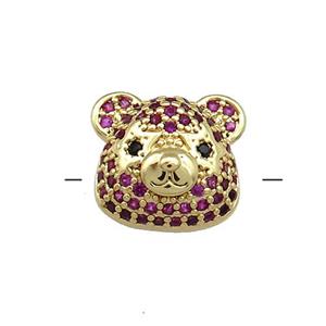 Copper Bear Beads Pave Fuchsia Zircon Gold Plated, approx 13-14mm