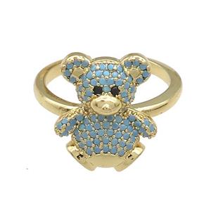 Copper Bear Rings Pave Turq Zircon Gold Plated, approx 14-17mm, 18mm dia